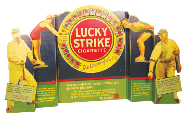 Rare Lucky Strike three-dimensional die-cut quad-fold store window cardboard display ($6,325). Image courtesy Showtime Auction Services.